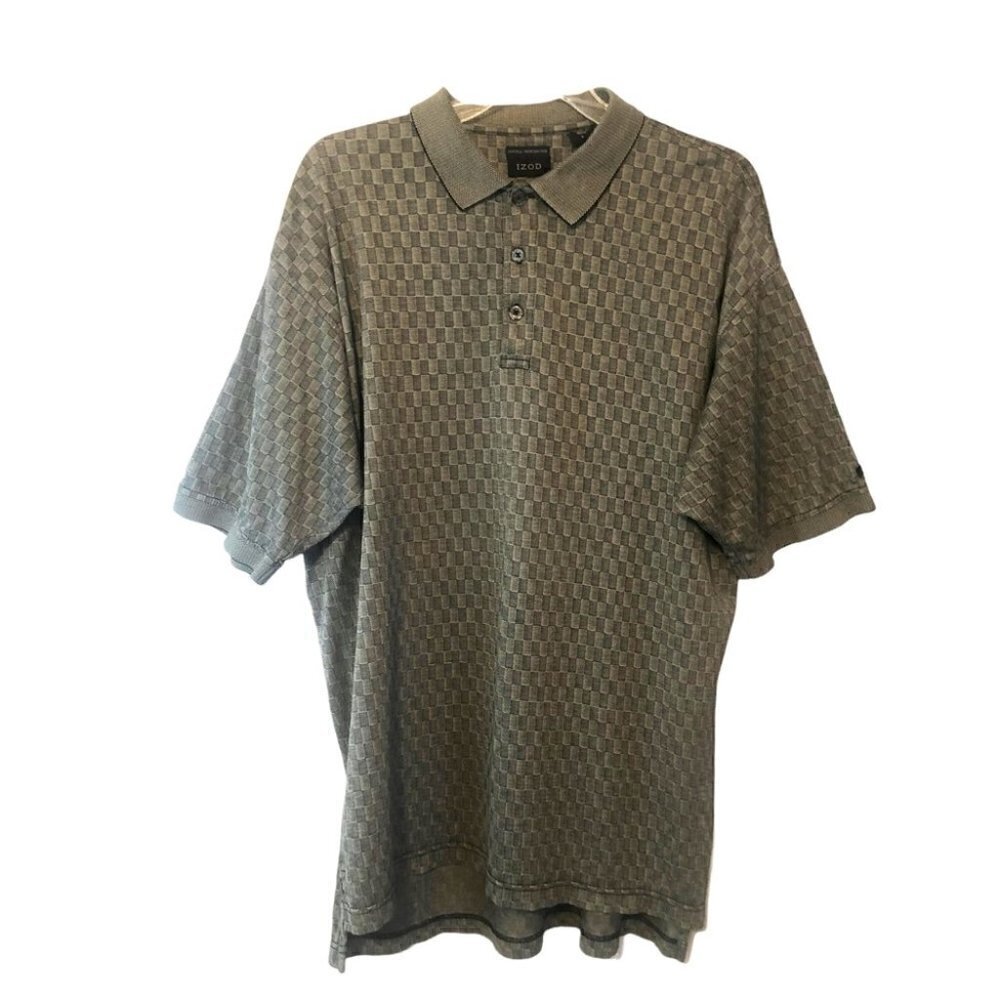 IZOD Mens Polo Shirt Textured Greenish/Grey Lg